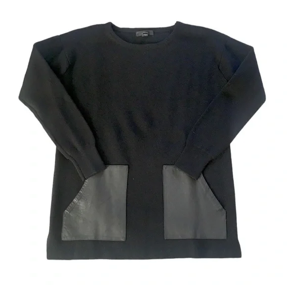 J.Crew 100% Merino Wool Leather Pocket Tunic Sweater Black Longline Style 02624 - Picture 4 of 16